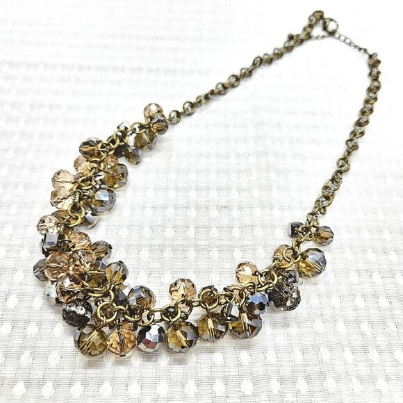 Ann Taylor LOFT Metallic Champagne Glass Cluster Bead Necklace - Picture 1 of 12